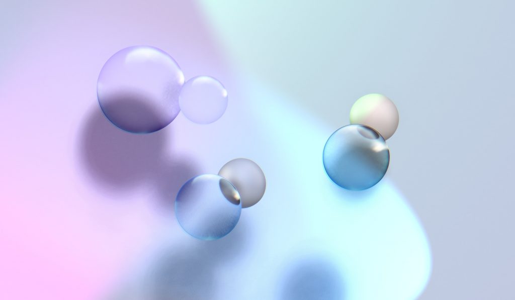 Hintergrund aus schwebenden, gläsernen Blasen.